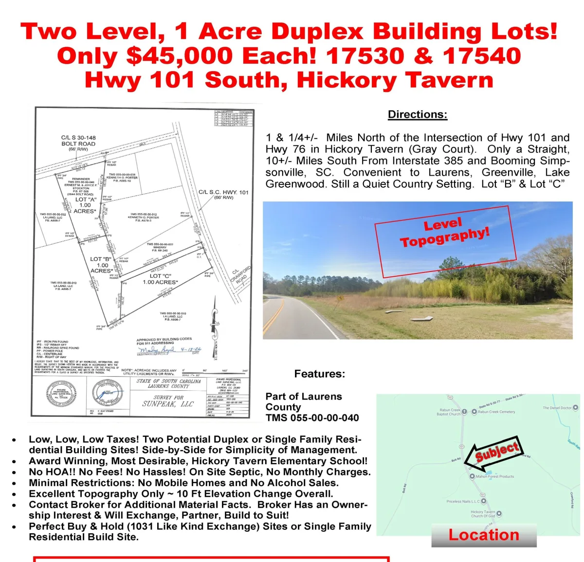 17530 S 101 Highway *** Laurens SC 29645