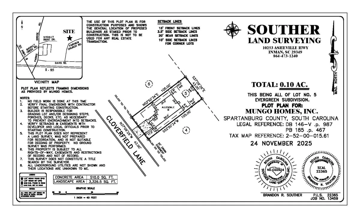 134 Cloverfield Lane  Homesite 5  Spartanburg SC 29303