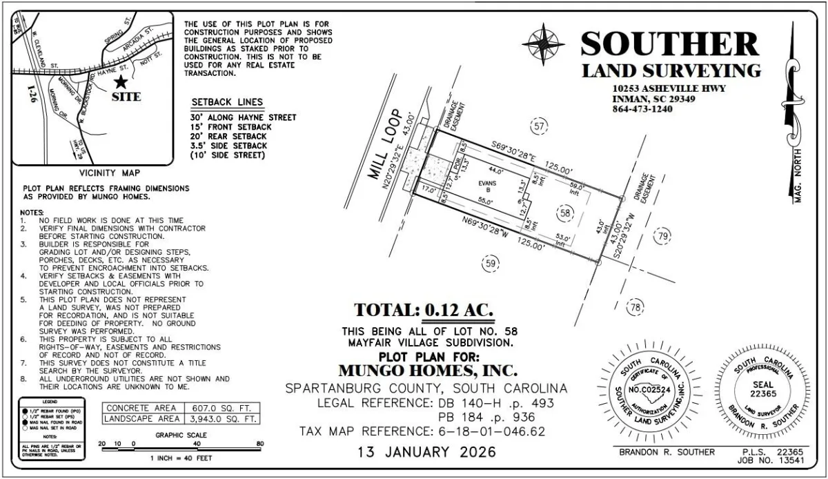2332 Mill Loop  lot 58  Spartanburg SC 29301